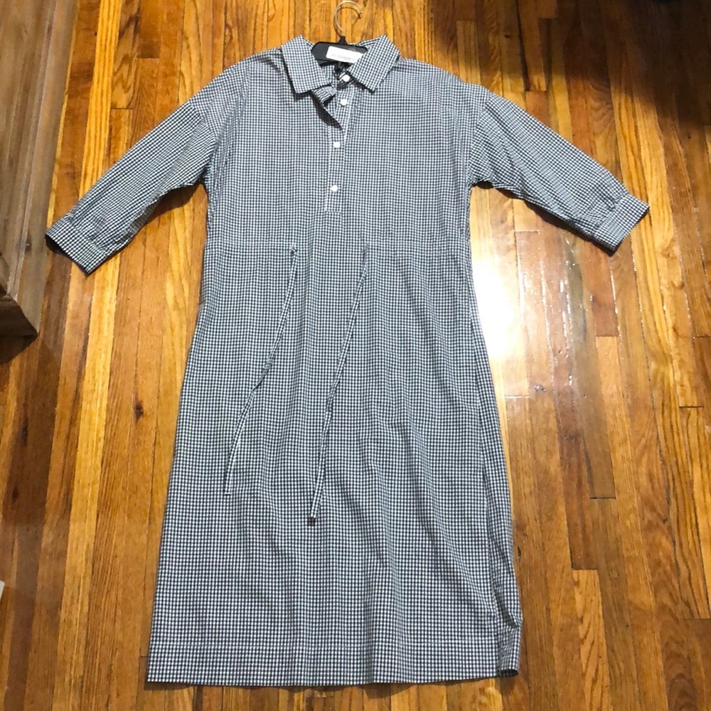 Collared navy and white gingham dress